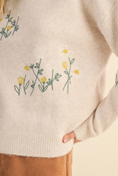 White/Yellow Flowers Sweater