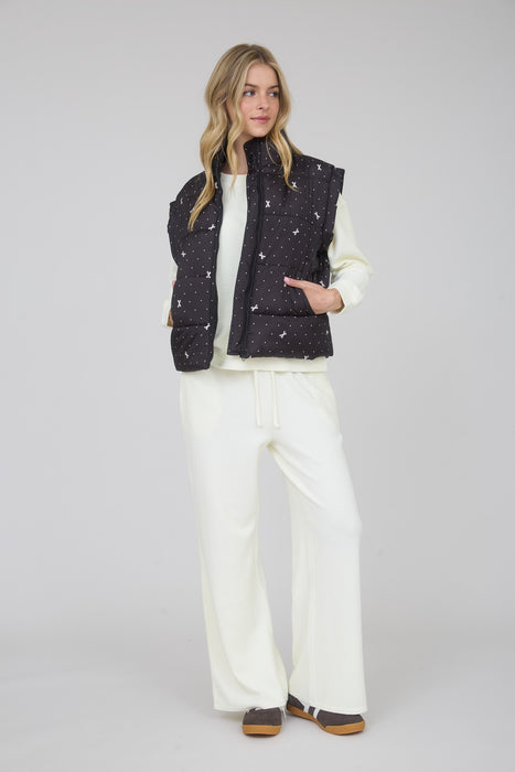 Polka Dot Bow Zip Puffer Vest