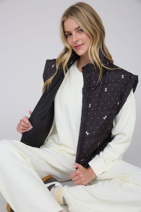 Polka Dot Bow Zip Puffer Vest