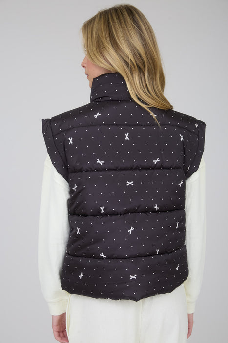 Polka Dot Bow Zip Puffer Vest