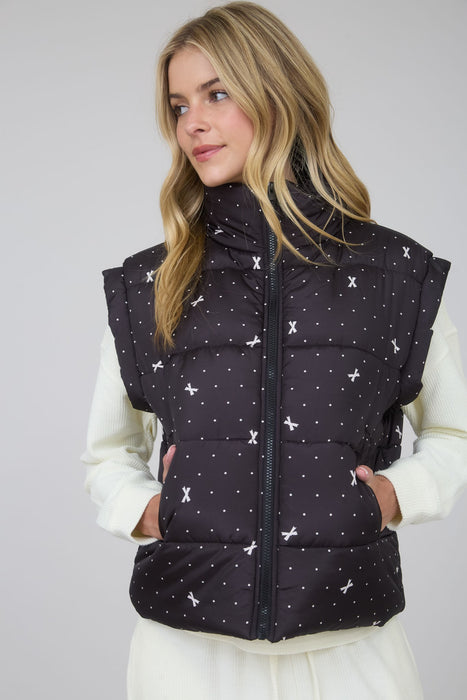 Polka Dot Bow Zip Puffer Vest