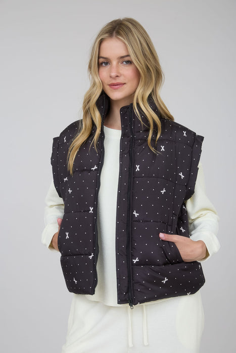 Polka Dot Bow Zip Puffer Vest