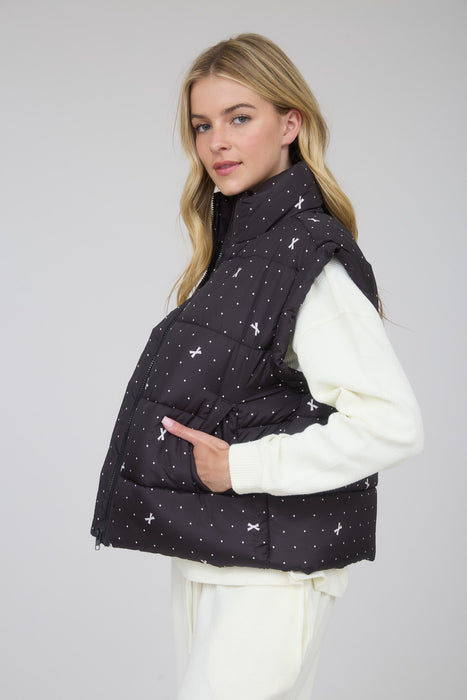 Polka Dot Bow Zip Puffer Vest