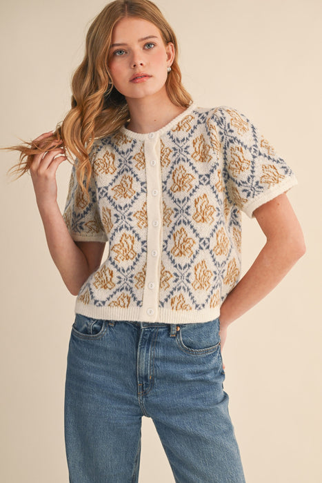 Button Down Floral Sweater