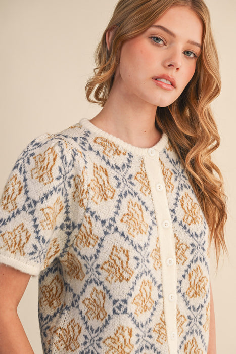 Button Down Floral Sweater