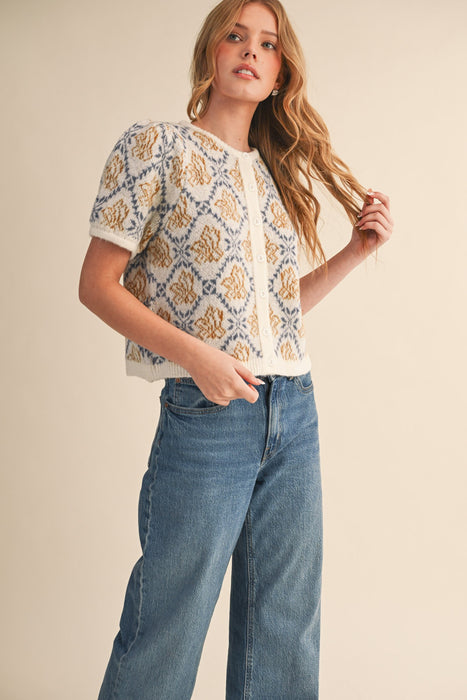 Button Down Floral Sweater