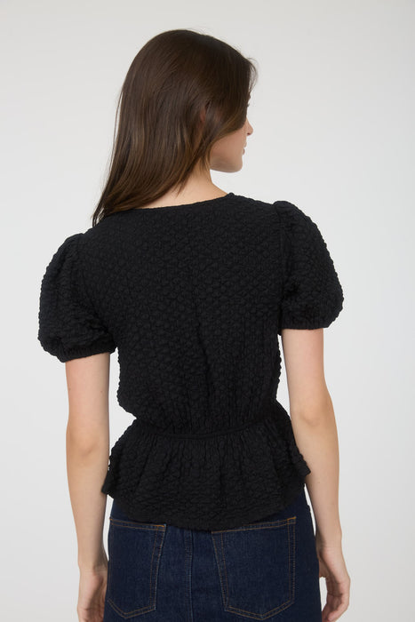Front Bow Puffer Knit Top
