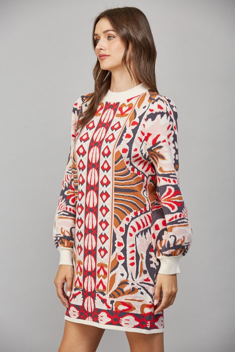 Jacquard Knit Sweater Dress