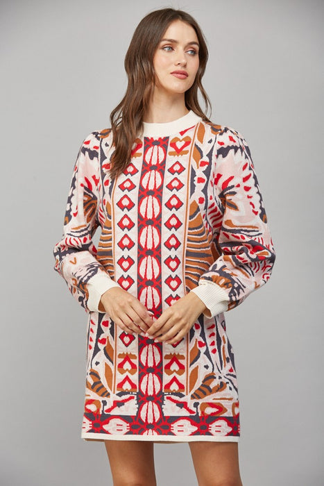 Jacquard Knit Sweater Dress