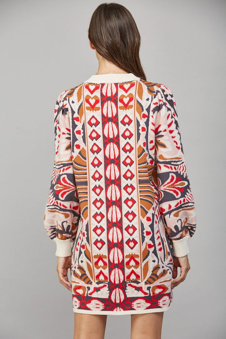 Jacquard Knit Sweater Dress