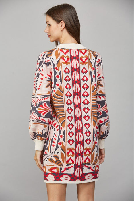 Jacquard Knit Sweater Dress