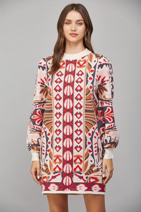 Jacquard Knit Sweater Dress