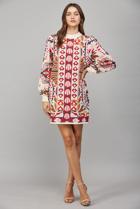 Jacquard Knit Sweater Dress
