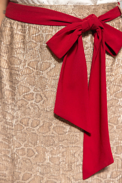 Tie Belt Animal Print Midi Skirt