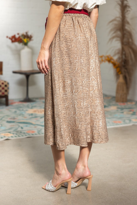 Tie Belt Animal Print Midi Skirt