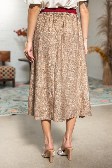 Tie Belt Animal Print Midi Skirt