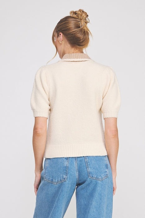 Collared Puff Sleeve Sweater Top