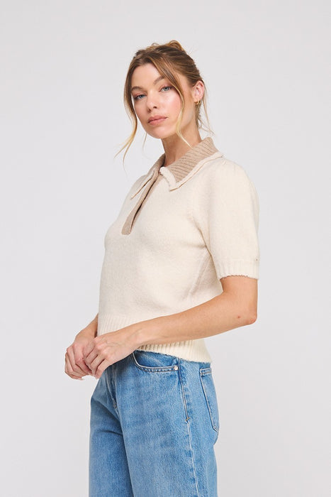 Collared Puff Sleeve Sweater Top