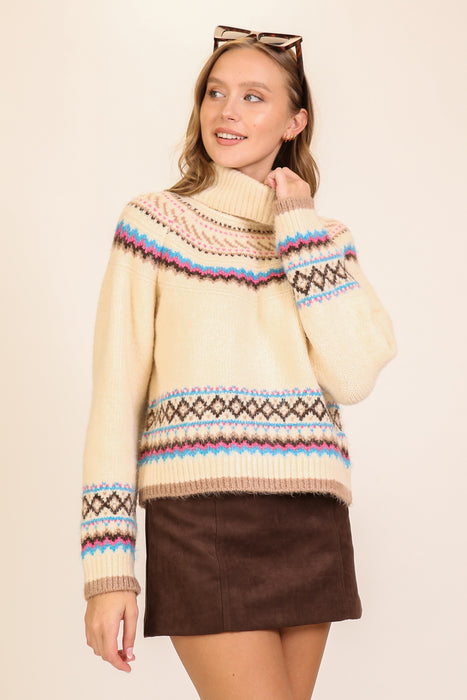 Argyle Raglan Turtleneck Sweater