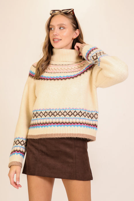 Argyle Raglan Turtleneck Sweater