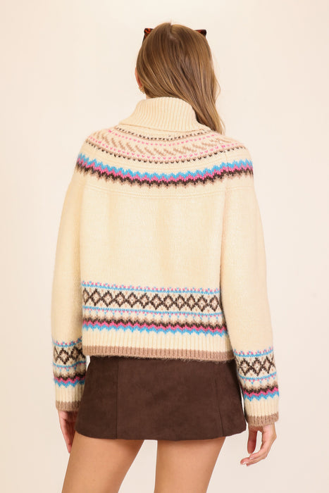 Argyle Raglan Turtleneck Sweater