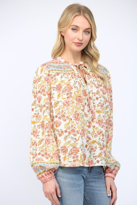Tie Neck Peasant Blouse