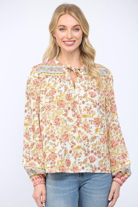 Tie Neck Peasant Blouse