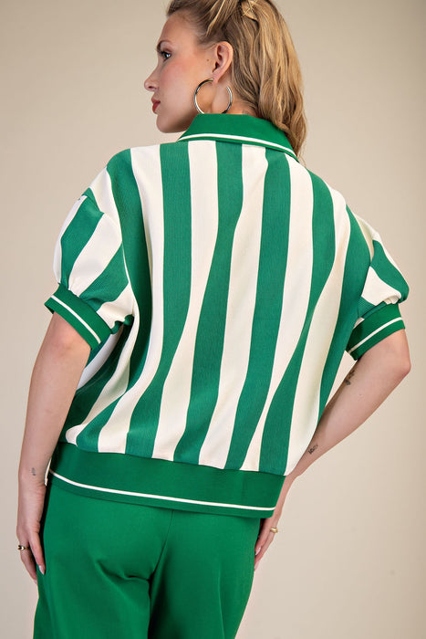Striped Collar Contrast Top