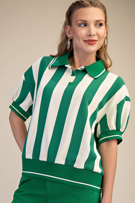 Striped Collar Contrast Top