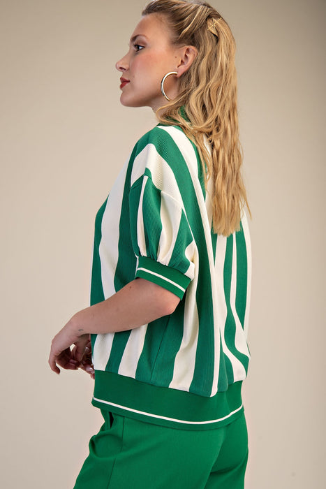 Striped Collar Contrast Top