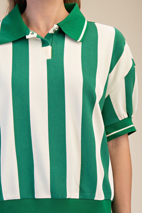 Striped Collar Contrast Top
