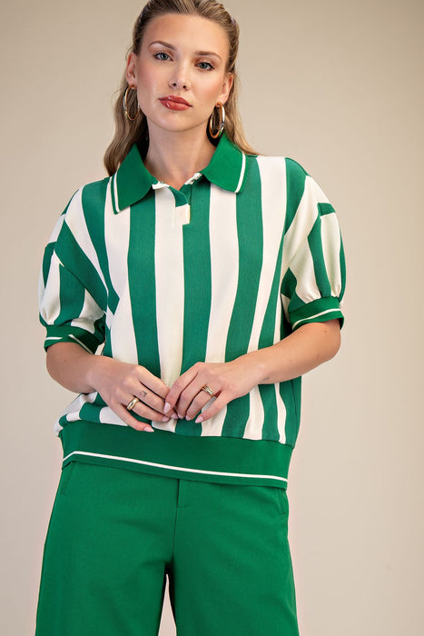 Striped Collar Contrast Top