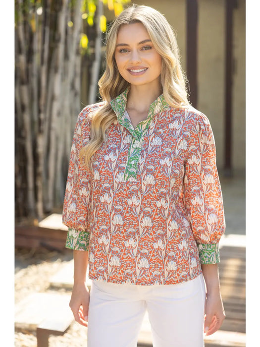 1/4 Button Floral Print Top