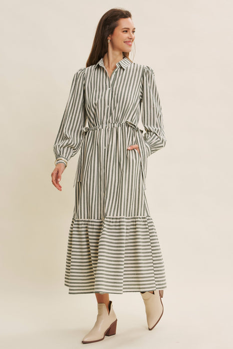 Stripe Mix Button Down Maxi Dress