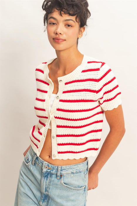 Stripe Knit Button Up Sweater