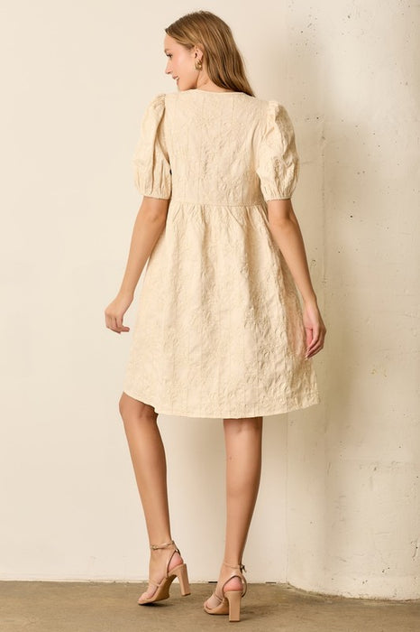 Textured Bubble Print Bubble Sleeve Mini Dress