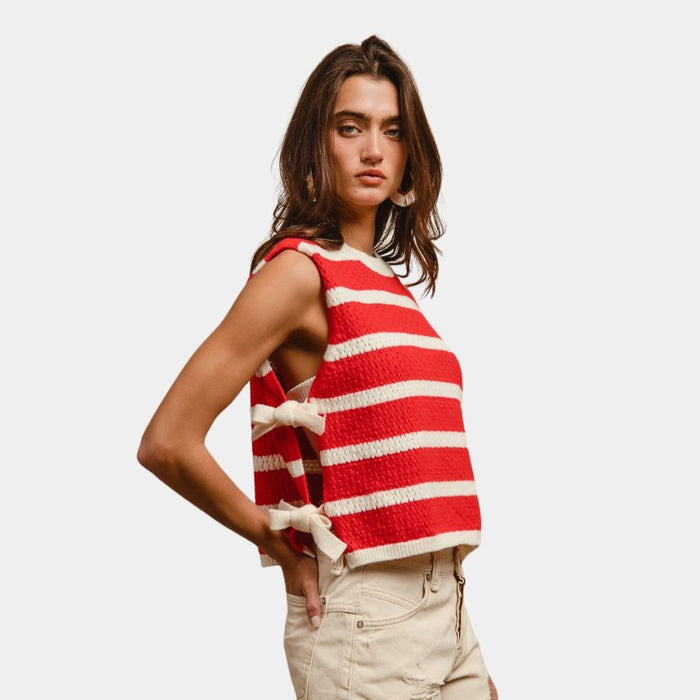 Textured Stripe Side Tied Vest Top