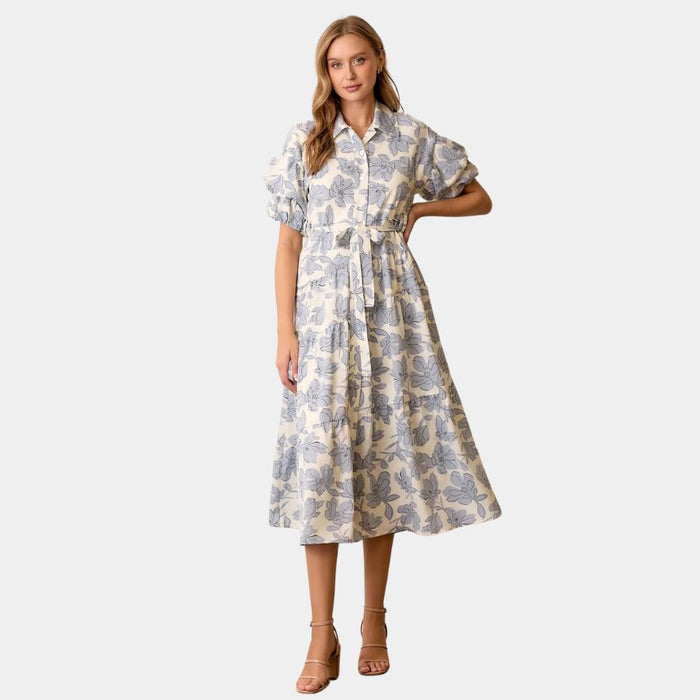 Floral Print Maxi Shirt Dress blue multi