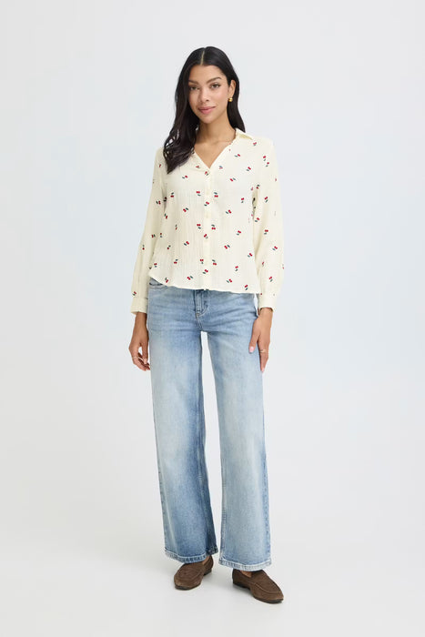 Cherry Print Button Down Collared Shirt