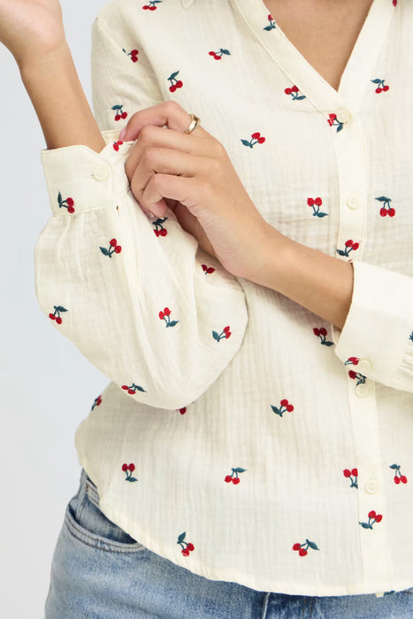 Cherry Print Button Down Collared Shirt