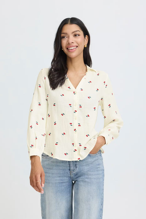 Cherry Print Button Down Collared Shirt
