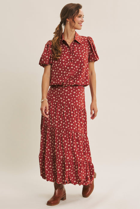 Floral Shirt Midi Skirt Set
