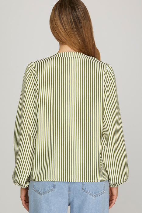 Pintuck Striped Top Olive