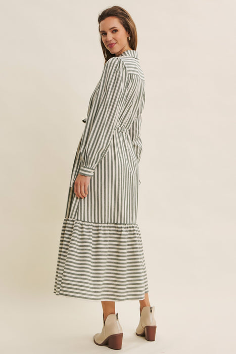 Stripe Mix Button Down Maxi Dress