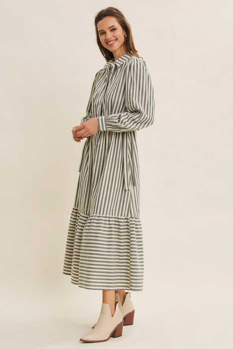 Stripe Mix Button Down Maxi Dress