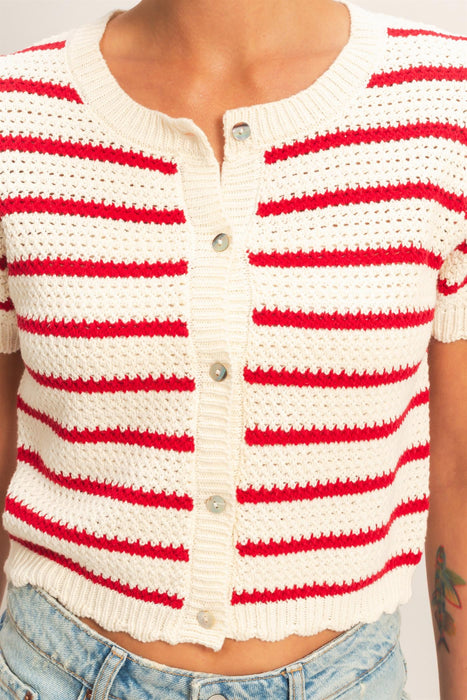 Stripe Knit Button Up Sweater