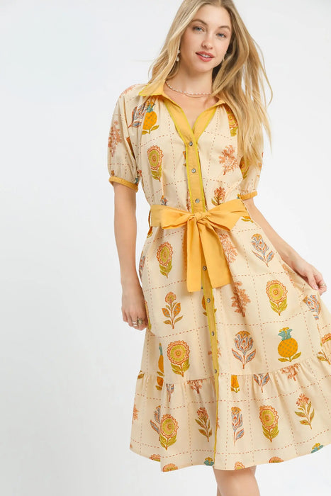 Floral Collared Midi Dress