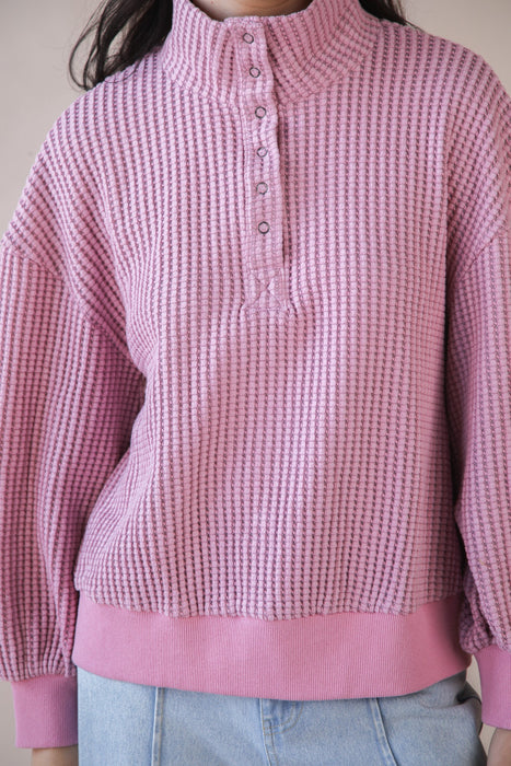 Waffle Weave High Neck Top Pink