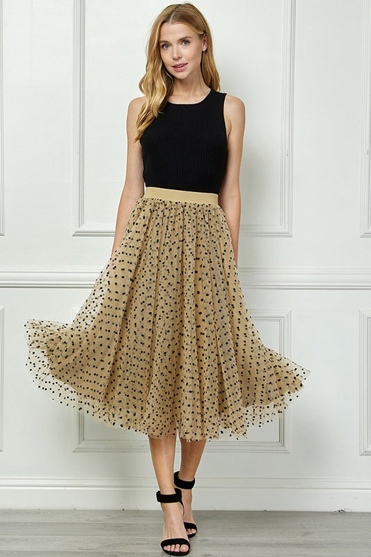 DOUBLE LAYERED POLKA DOT MESH SKIRT