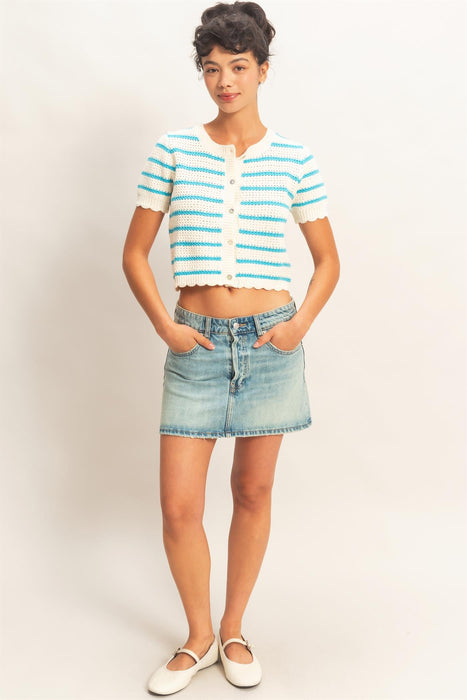 Stripe Knit Button Up Sweater